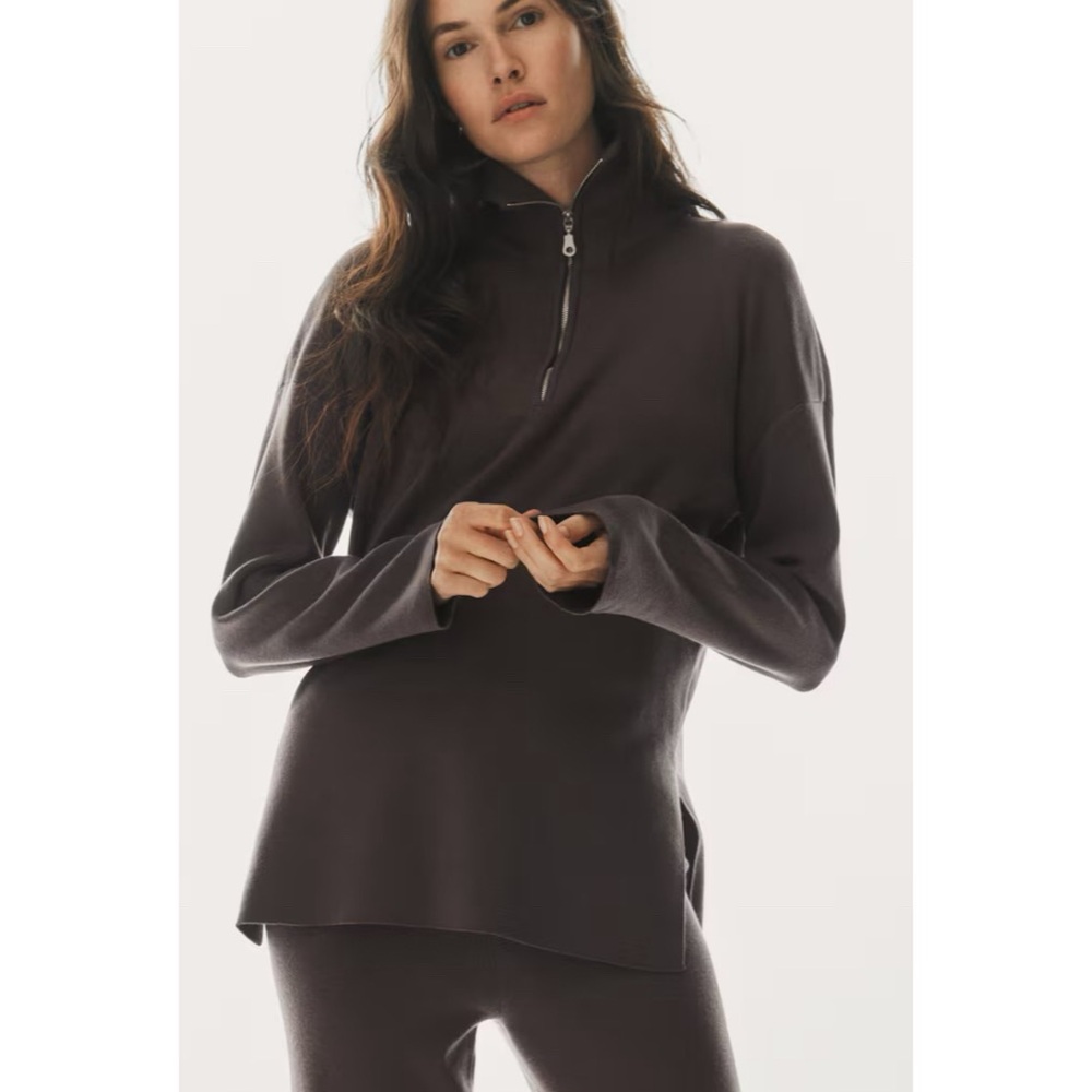 H&M Oversized Brown Taupe Sweater with half zip Size Large